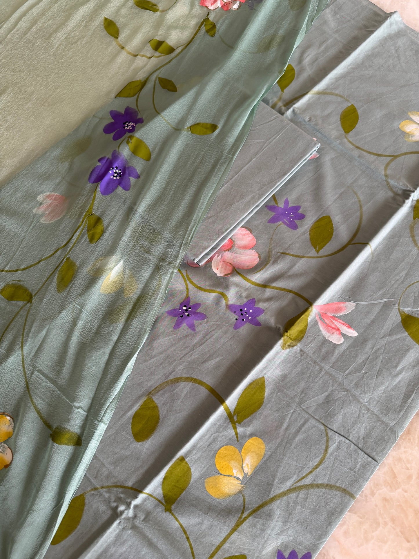 Hand Painted Cotton Suit Set with Chiffon Dupatta