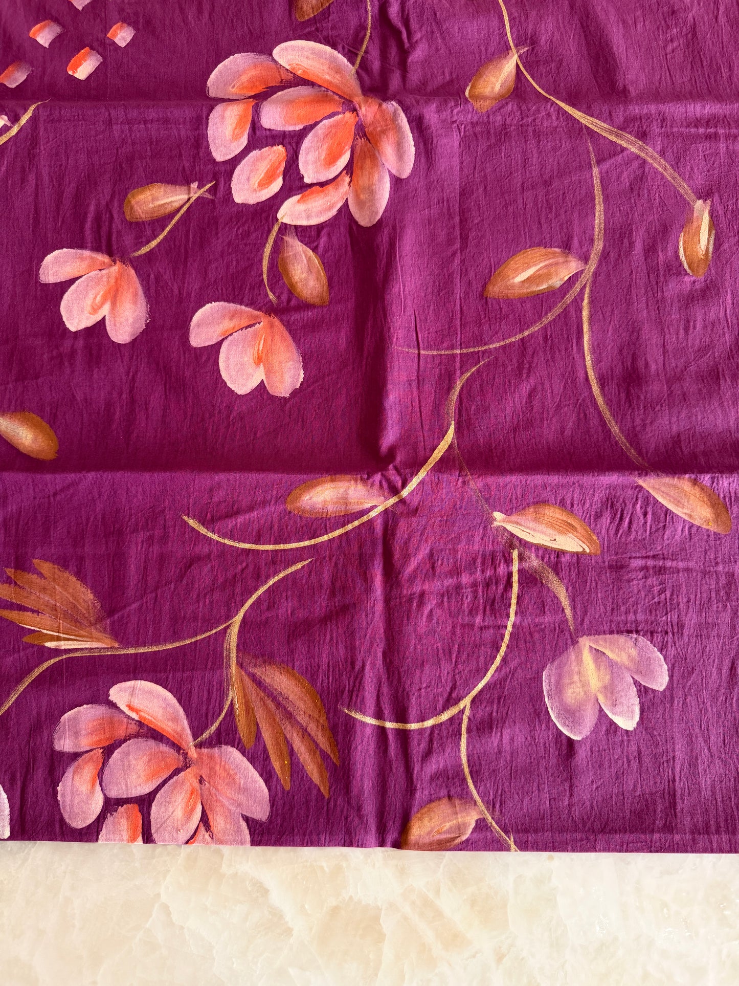 Hand Painted Cotton Suit Set with Chiffon Dupatta