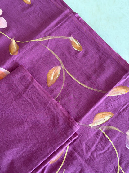 Hand Painted Cotton Suit Set with Chiffon Dupatta