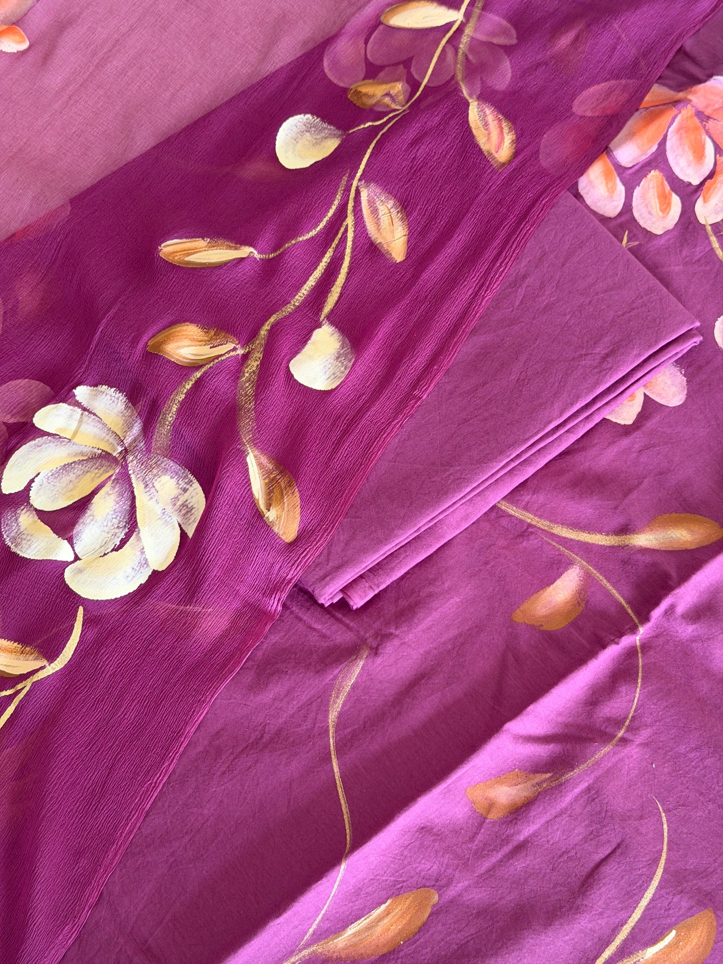 Hand Painted Cotton Suit Set with Chiffon Dupatta