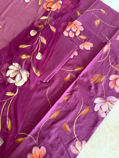 Hand Painted Cotton Suit Set with Chiffon Dupatta