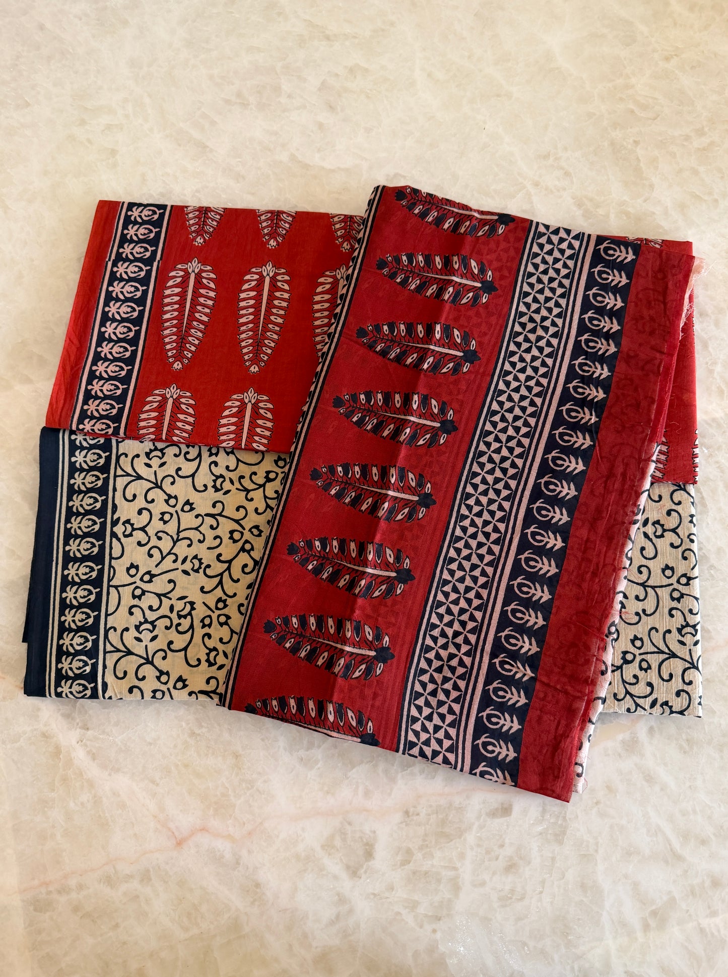 Pure Cotton Handblock Print 3 piece Unstitched Suit Set