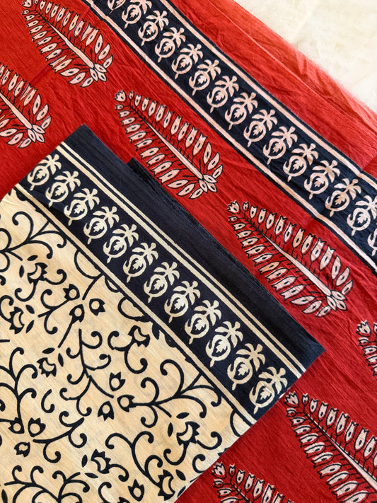 Pure Cotton Handblock Print 3 piece Unstitched Suit Set