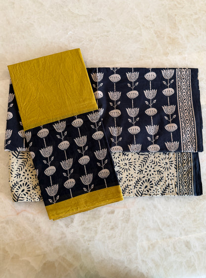 Pure Cotton Handblock Print 3 piece Unstitched Suit Set