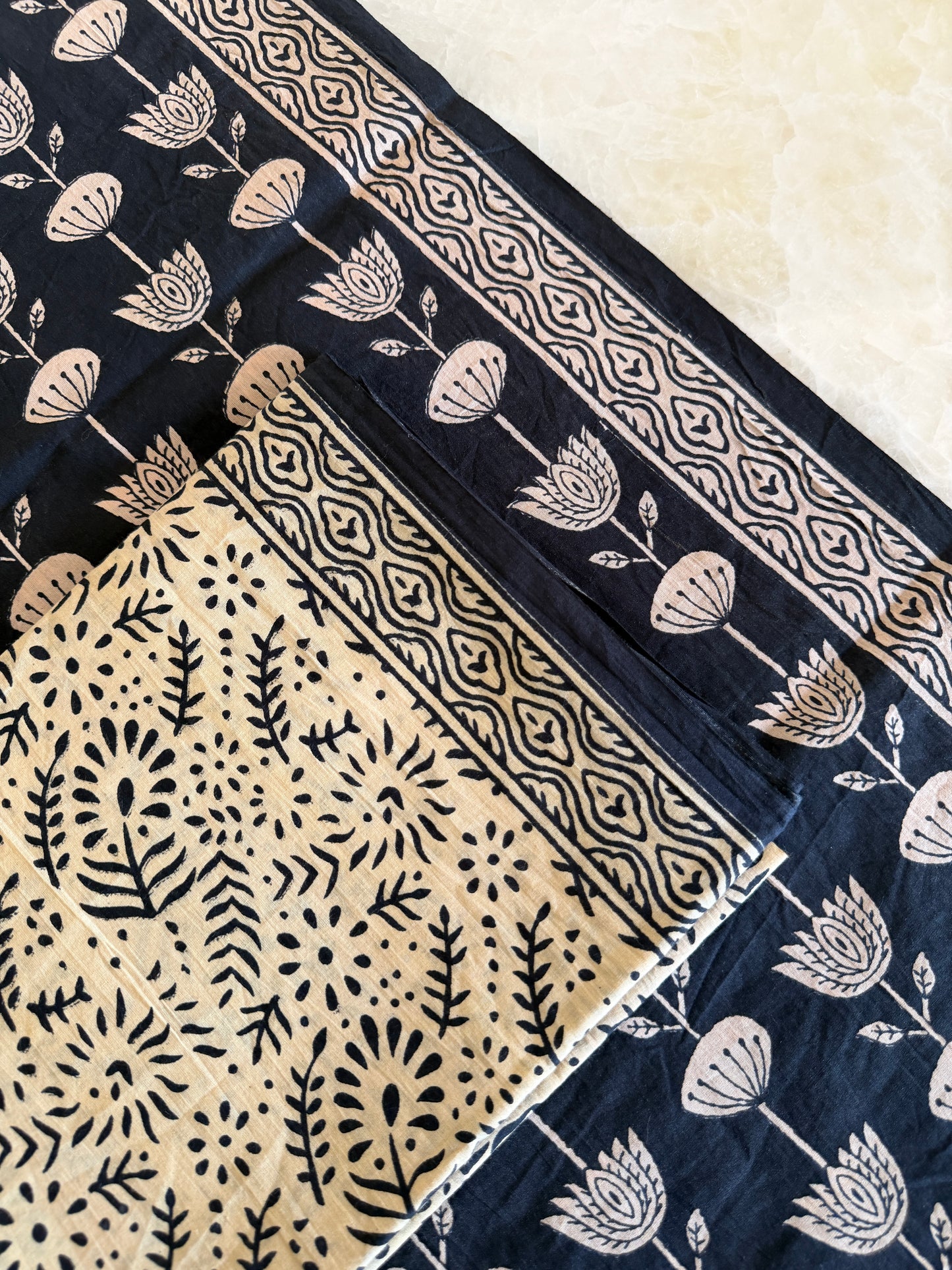 Pure Cotton Handblock Print 3 piece Unstitched Suit Set