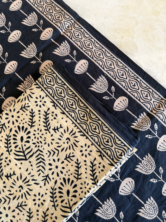 Pure Cotton Handblock Print 3 piece Unstitched Suit Set