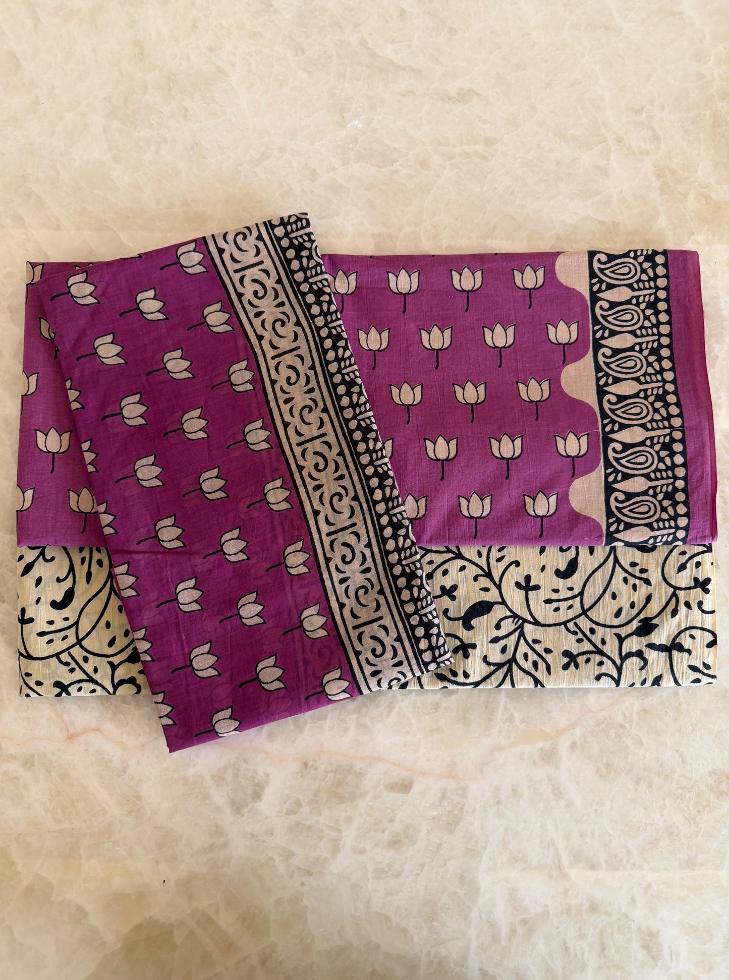 Pure Cotton Handblock Print 3 piece Unstitched Suit Set