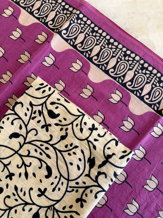 Pure Cotton Handblock Print 3 piece Unstitched Suit Set