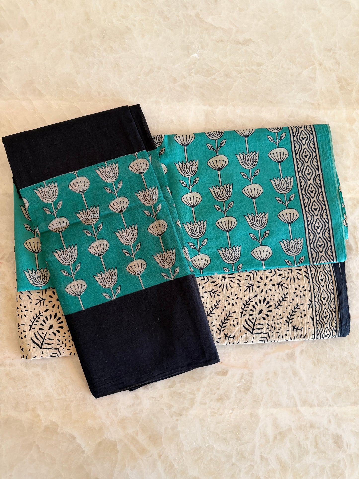 Pure Cotton Handblock Print 3 piece Unstitched Suit Set