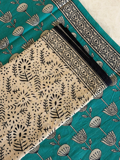 Pure Cotton Handblock Print 3 piece Unstitched Suit Set