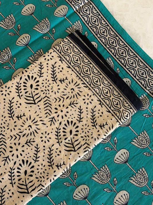 Pure Cotton Handblock Print 3 piece Unstitched Suit Set