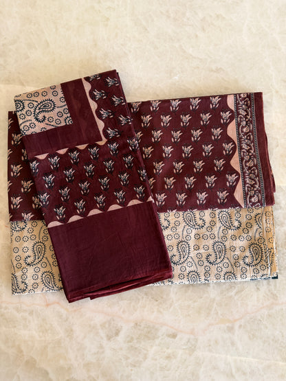 Pure Cotton Handblock Print 3 piece Unstitched Suit Set