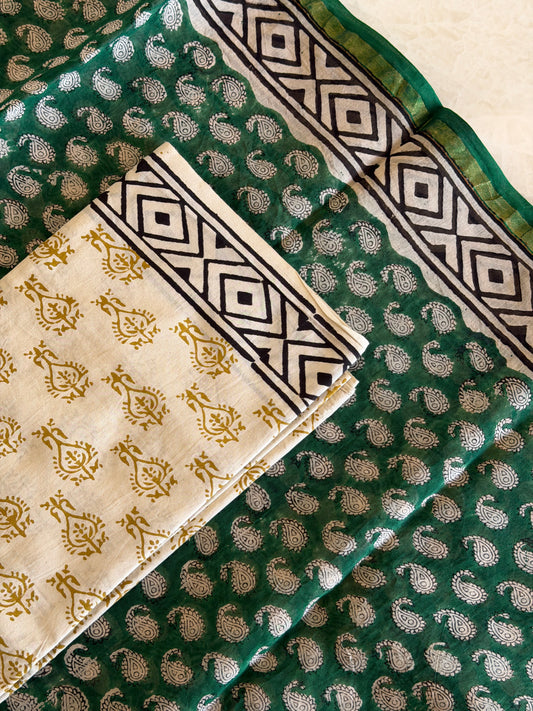 Chanderi Silk Unstitched 3 Piece Suit Set