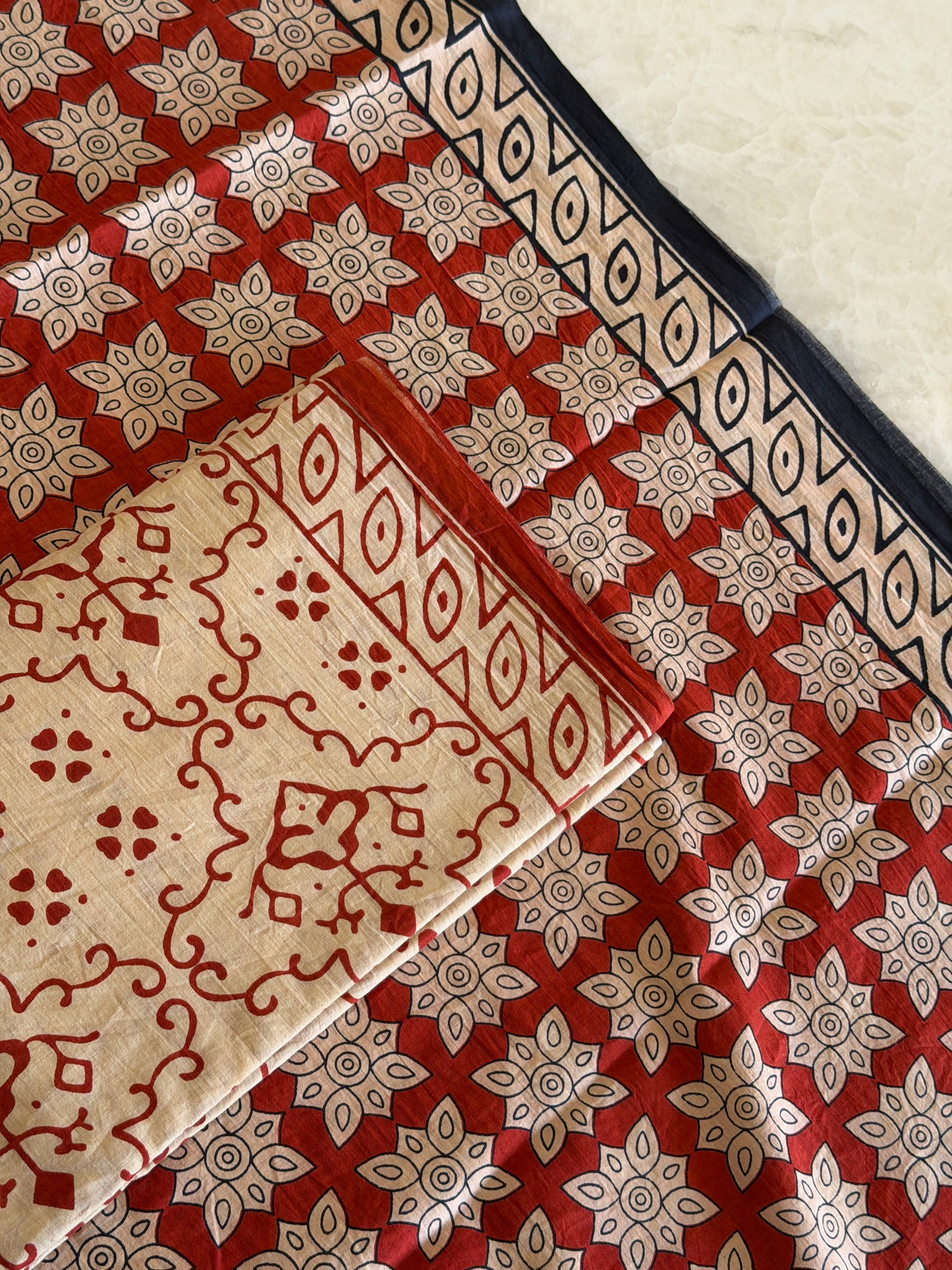 Pure Cotton Handblock Print 3 piece Unstitched Suit Set