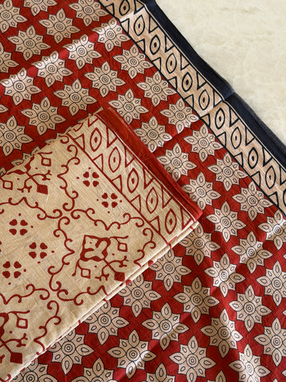 Pure Cotton Handblock Print 3 piece Unstitched Suit Set