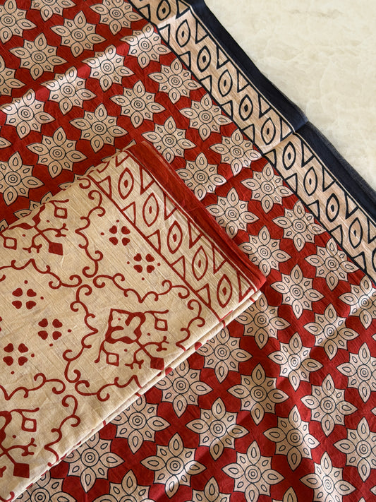 Pure Cotton Handblock Print 3 piece Unstitched Suit Set