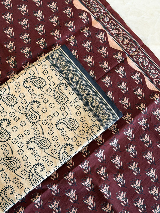 Pure Cotton Handblock Print 3 piece Unstitched Suit Set