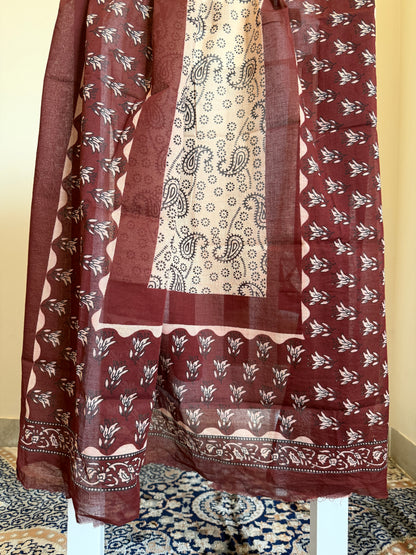Pure Cotton Handblock Print 3 piece Unstitched Suit Set