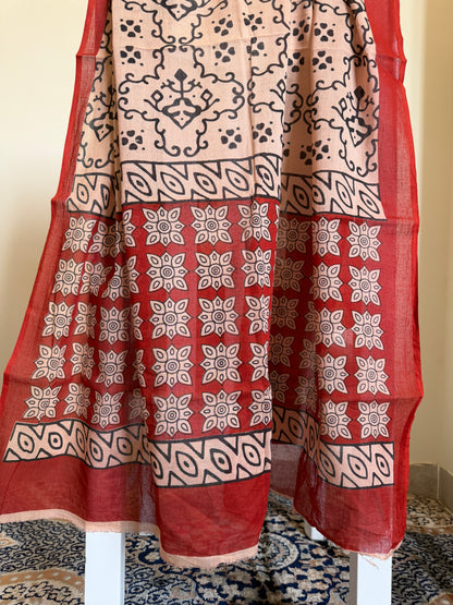 Pure Cotton Handblock Print 3 piece Unstitched Suit Set