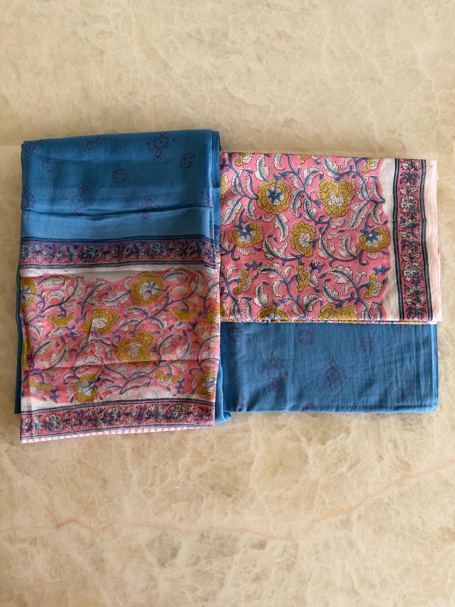 Pure Cotton Hand Block Printed Suit Set with Chiffon Dupatta