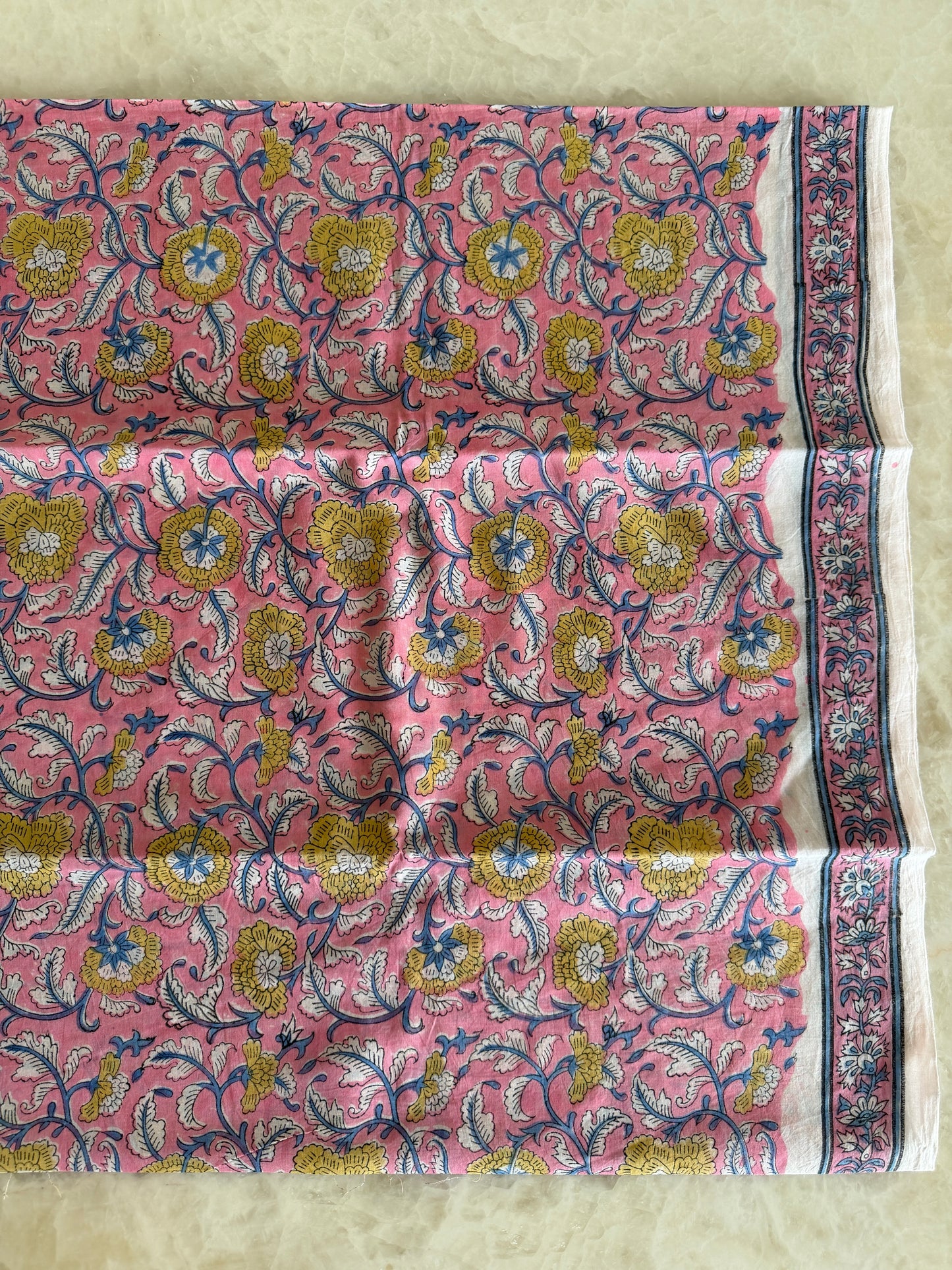 Pure Cotton Hand Block Printed Suit Set with Chiffon Dupatta