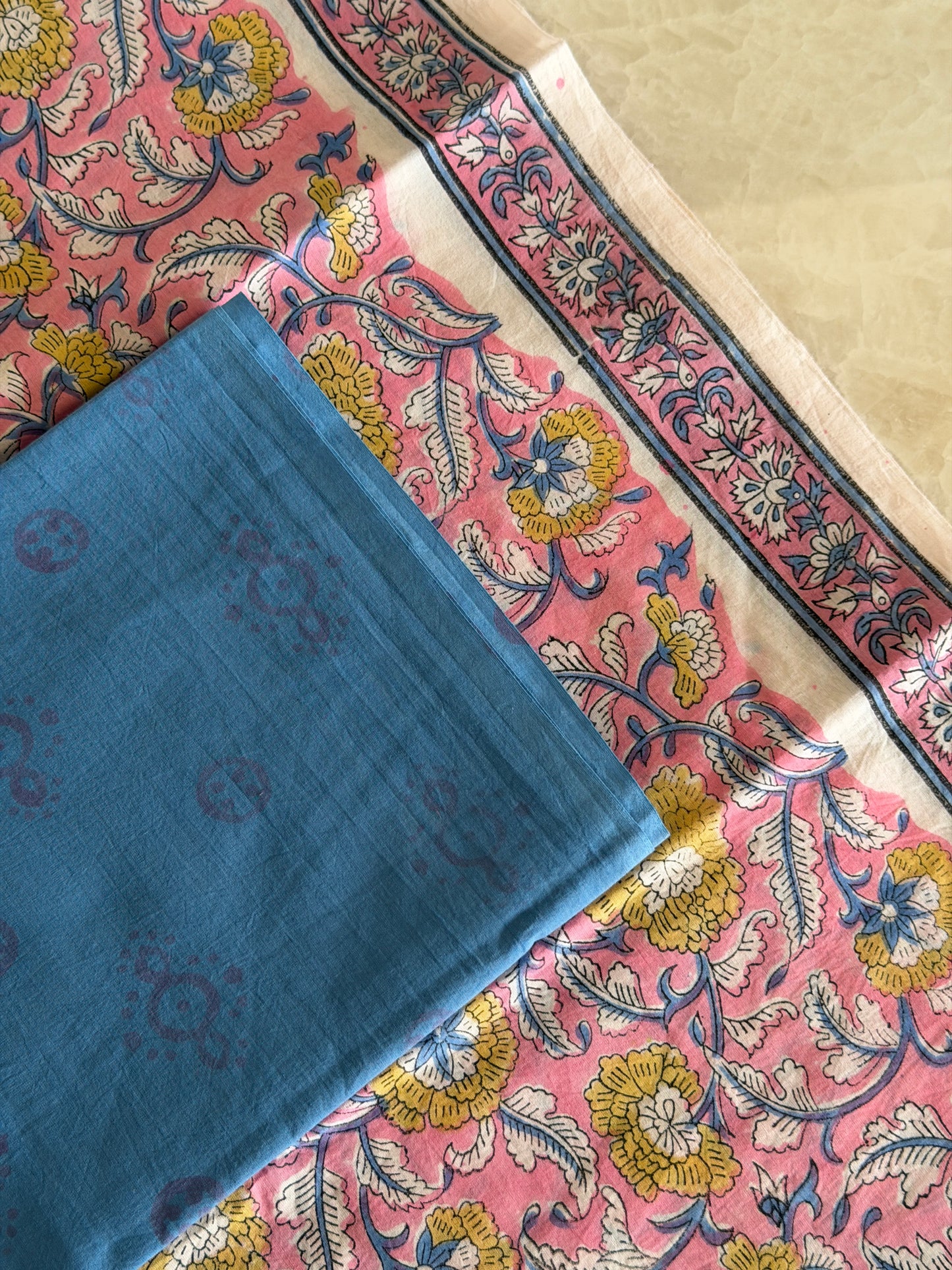 Pure Cotton Hand Block Printed Suit Set with Chiffon Dupatta