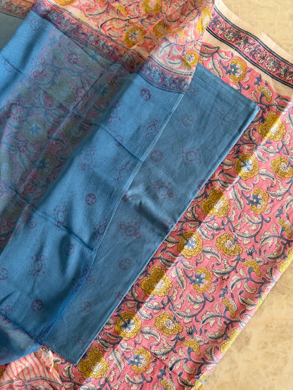 Pure Cotton Hand Block Printed Suit Set with Chiffon Dupatta
