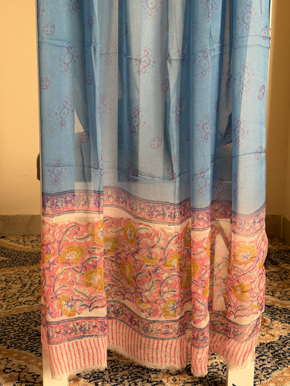 Pure Cotton Hand Block Printed Suit Set with Chiffon Dupatta