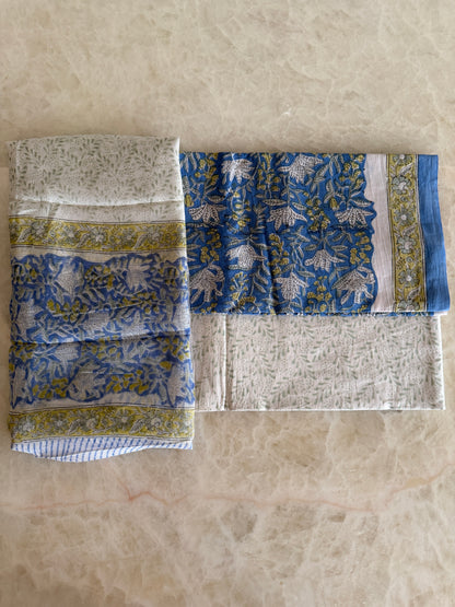 Pure Cotton Hand Block Printed Suit Set with Chiffon Dupatta