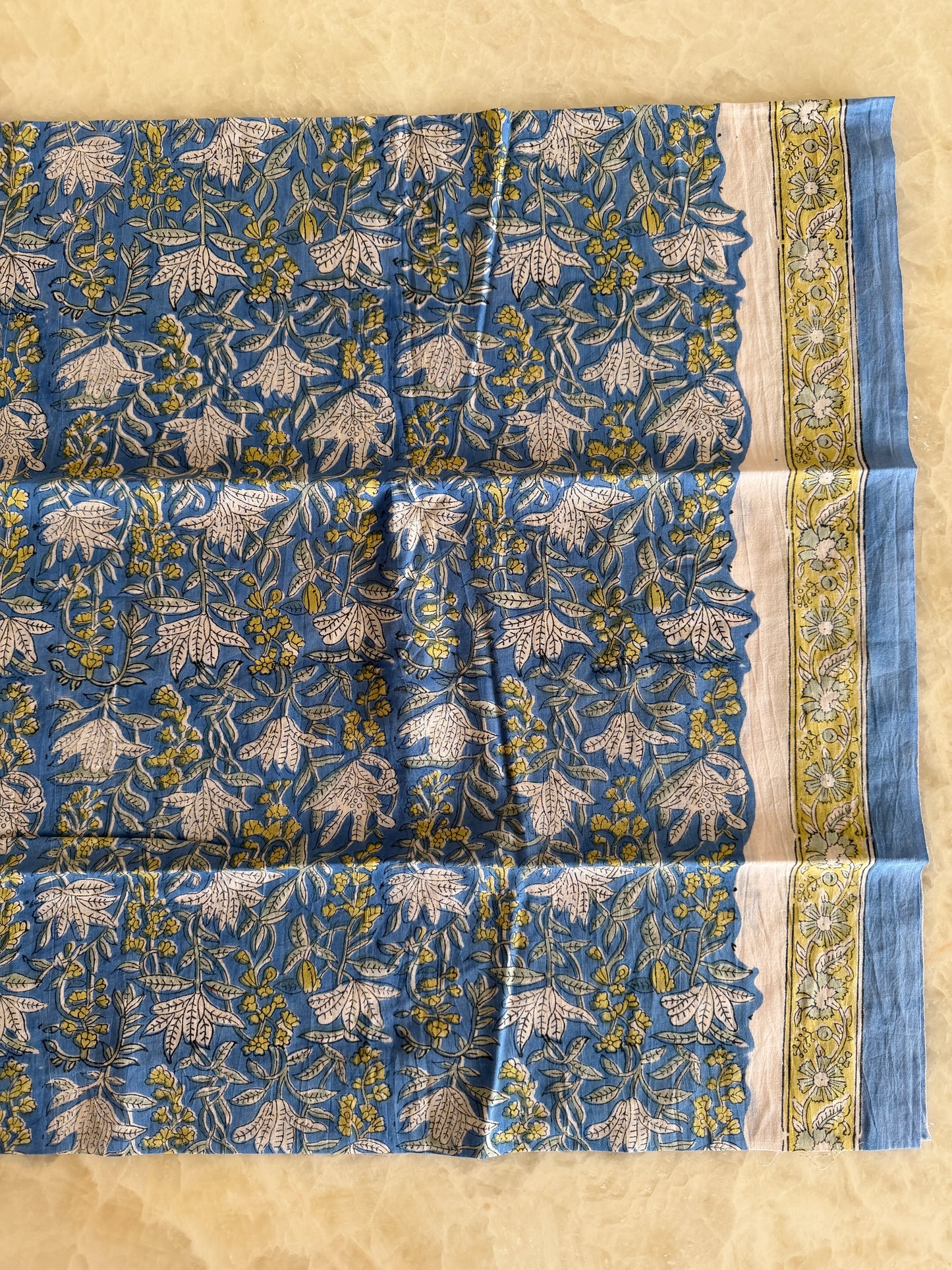 Pure Cotton Hand Block Printed Suit Set with Chiffon Dupatta