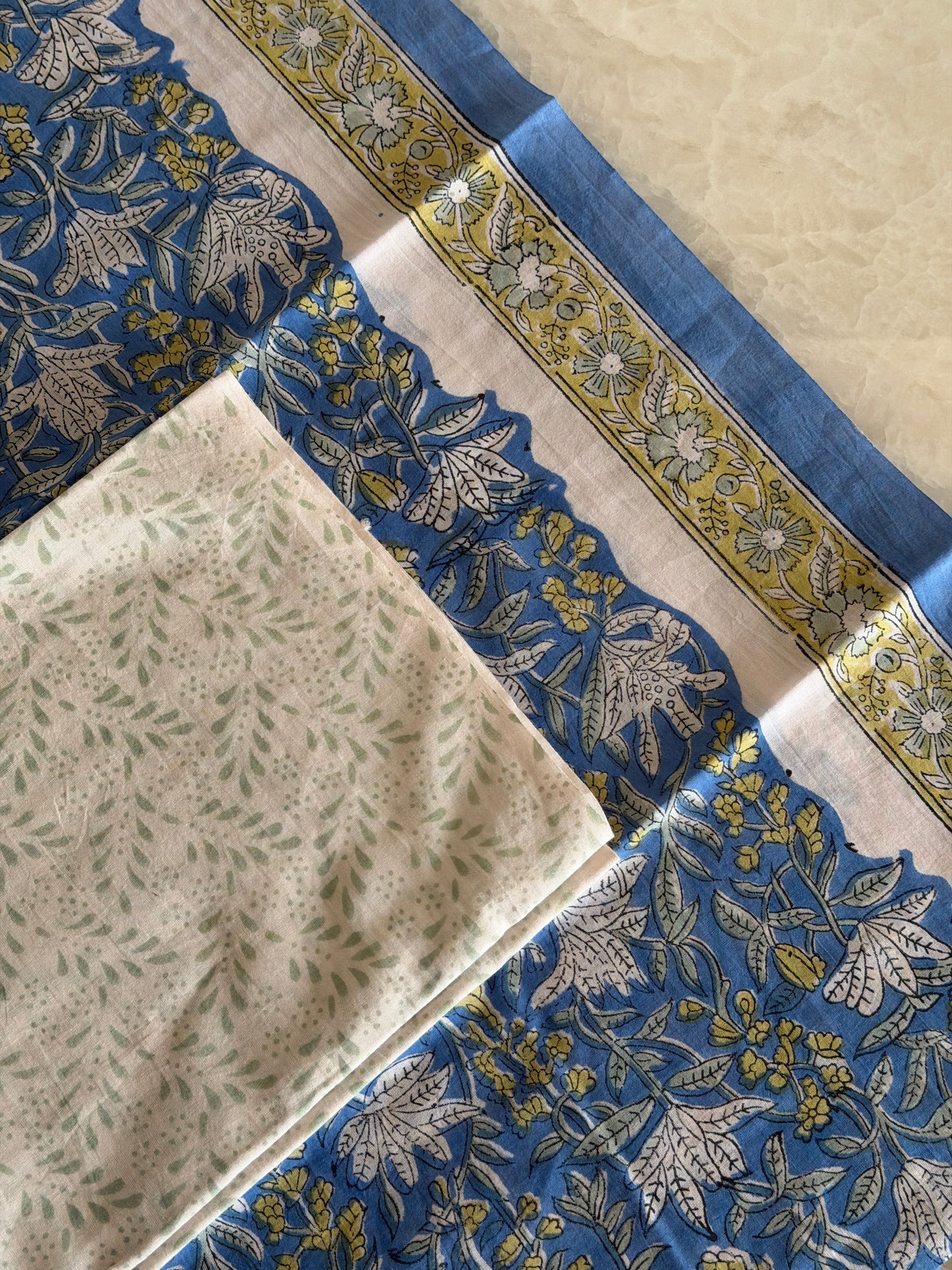 Pure Cotton Hand Block Printed Suit Set with Chiffon Dupatta