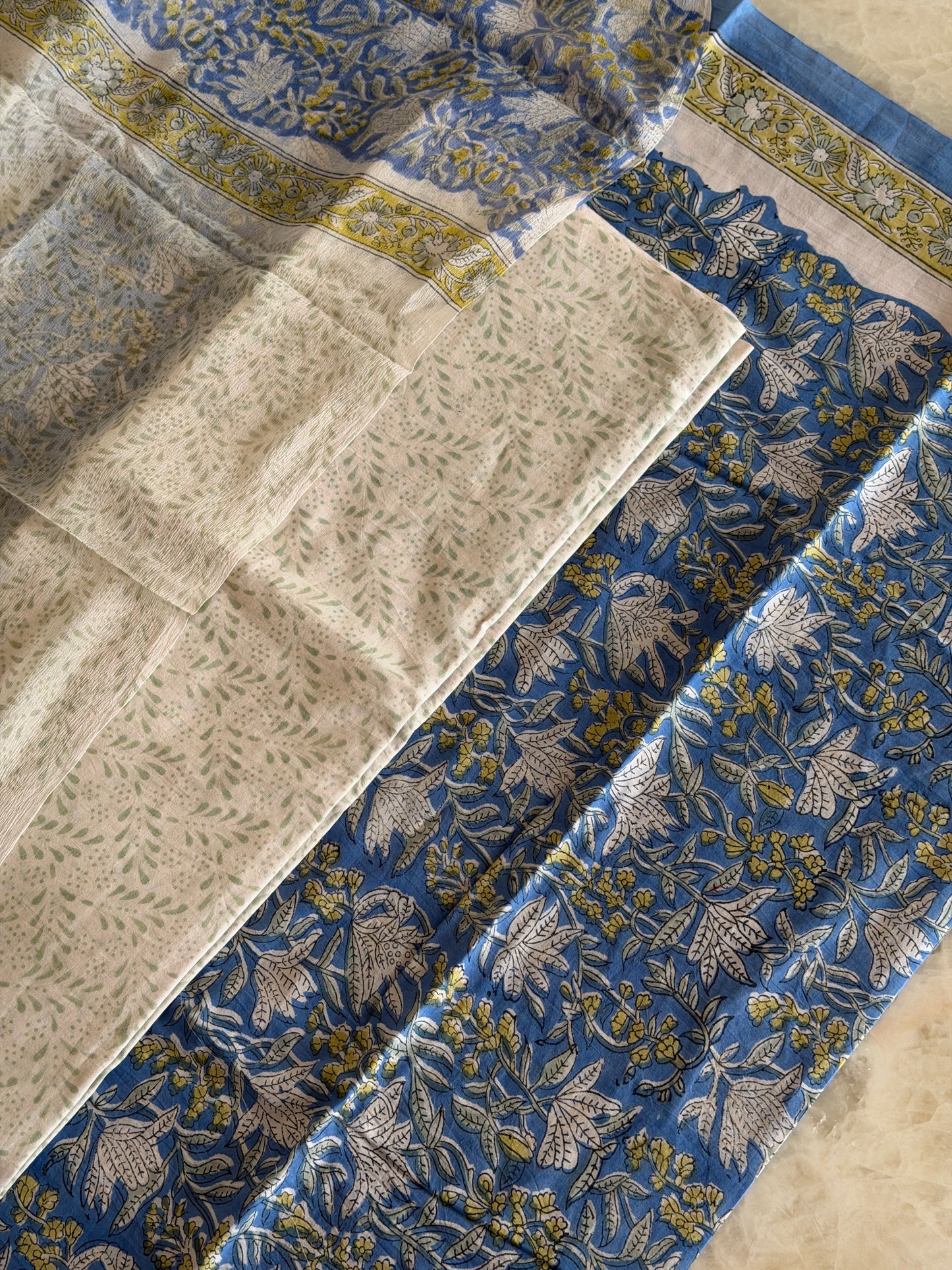Pure Cotton Hand Block Printed Suit Set with Chiffon Dupatta