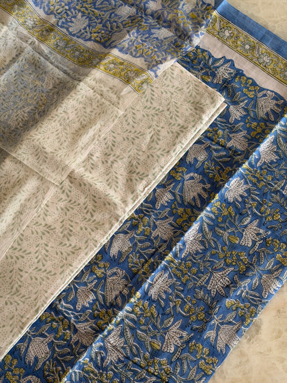 Pure Cotton Hand Block Printed Suit Set with Chiffon Dupatta