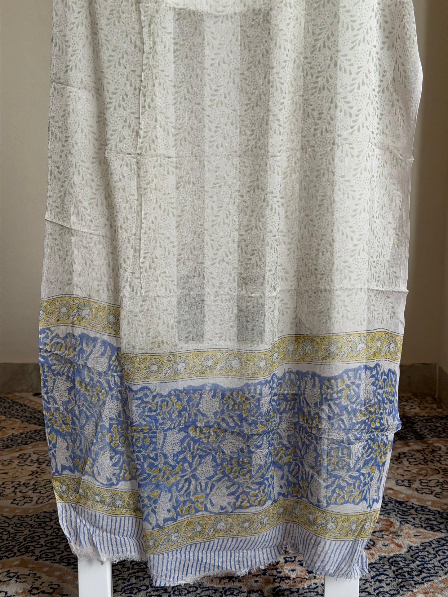 Pure Cotton Hand Block Printed Suit Set with Chiffon Dupatta