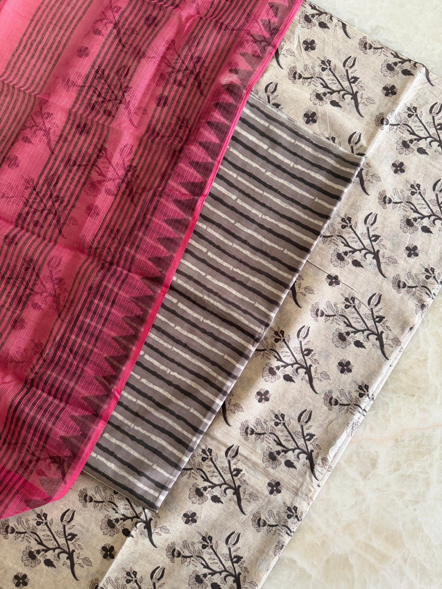 Pure Cotton Hand Block Printed Suit Set with Kota Dupatta