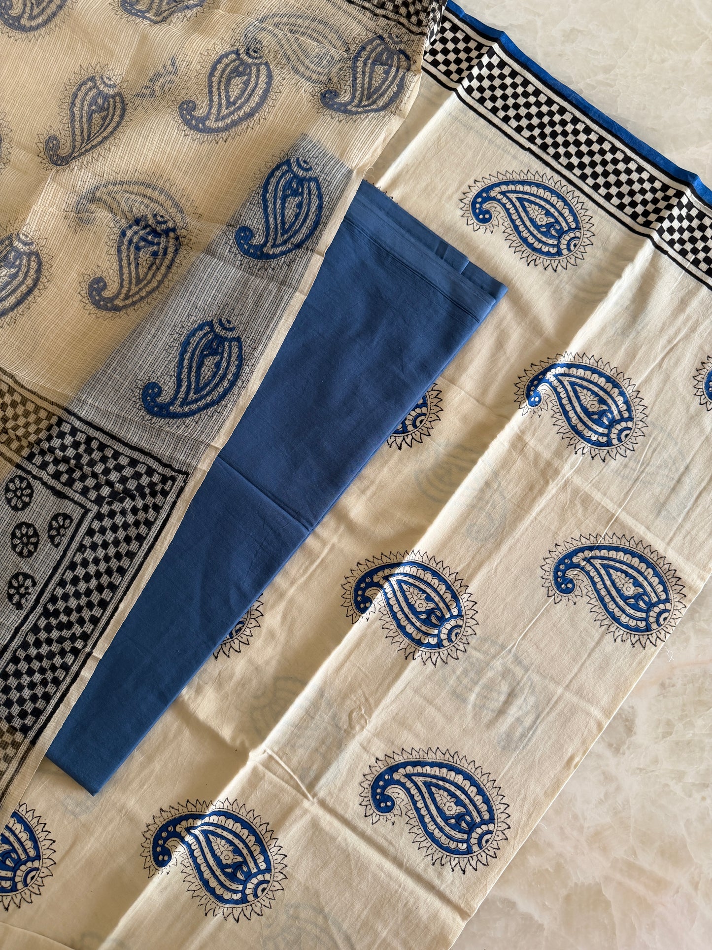 Pure Cotton Hand Block Printed Suit Set with Kota Dupatta